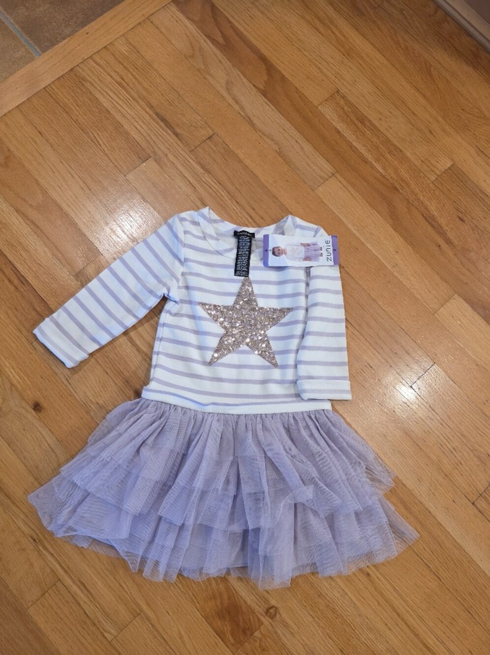Zunie Girl's Sparkly Star Tutu Long Sleeve Striped Dress